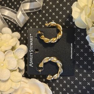 Ashely Stewart Gold Tone Chunky Rope Twist Hoop Earrings NWT